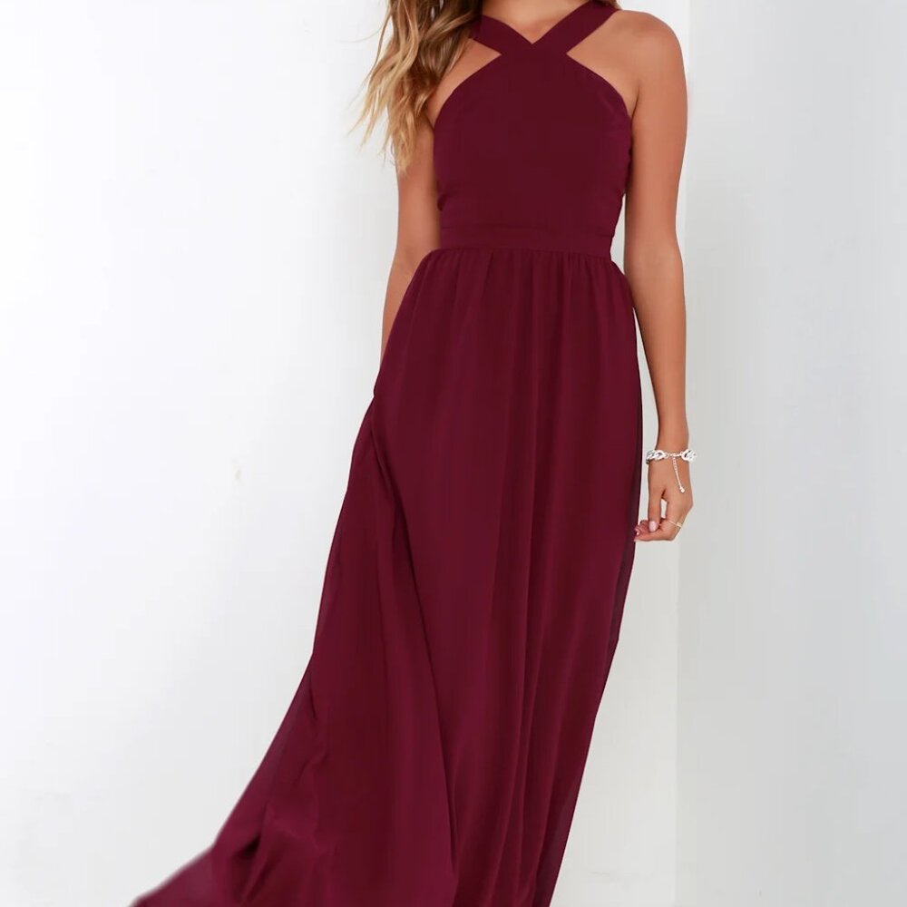 Lulus Air of Romance Burgundy Maxi Dress XS